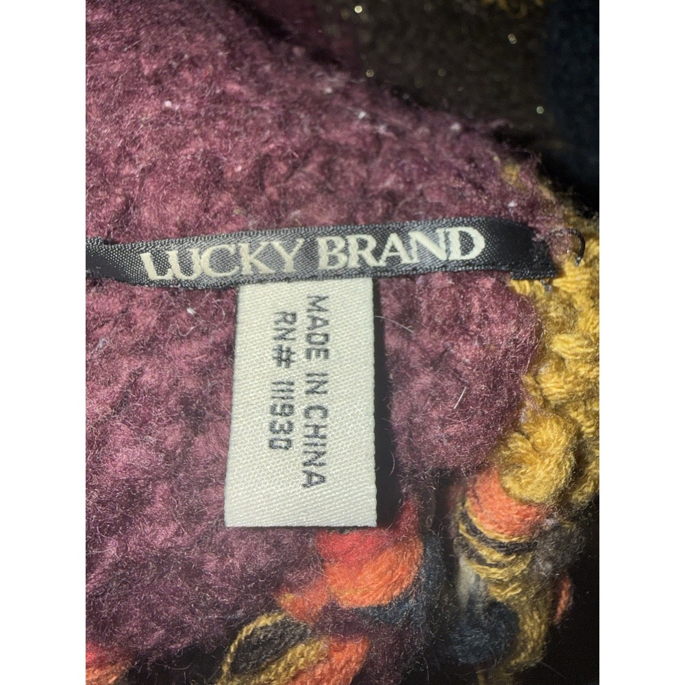 Lucky Brand Patchwork Acrylic Retro Knit Scarf Floral Tassel Trim Boho Hippy 66" - Picture 8 of 10